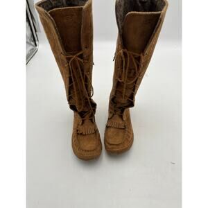 UGG Australia Women’s Tall Moccasin Lace-Up Boots – Chestnut Brown Suede-Size 7